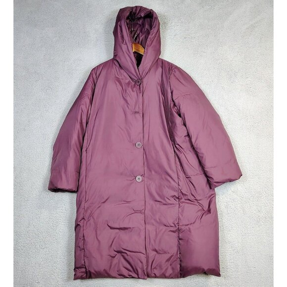 Eileen Fisher Jackets & Blazers - Eileen Fisher Coat Womens Large Maroon Down Parka Hooded Winter Oversized Preppy